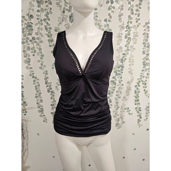 Sea Level Australia Black Mesh Trim V-Neck Tankini Swim Top Women’s Size 8 - Picture 4 of 11